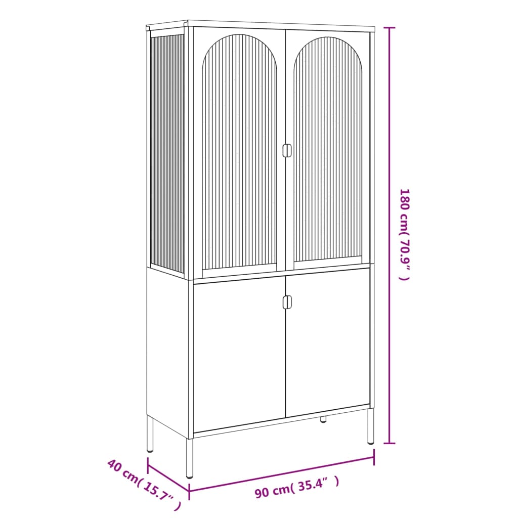 Highboard Schwarz 90x40x180 cm Glas und Stahl